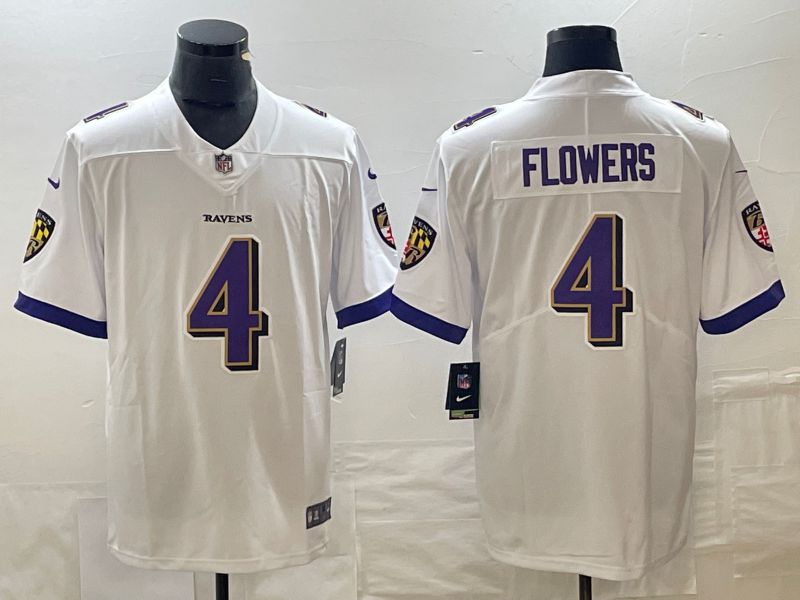 Men Baltimore Ravens #4 Flowers Whitte 2023 Nike Vapor Limited NFL Jersey->baltimore ravens->NFL Jersey